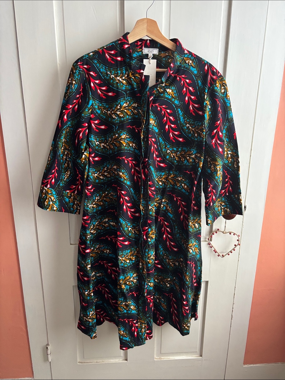 Zuri Dress NWT - Printed Longline Women's Dress - Black with Teal & Red Pattern